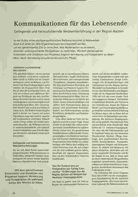 Vorschauseite 1: Kommunikationen für das Lebensende: Gelingende und herausfordernde Netzwerkerfahrung in der Region Aachen