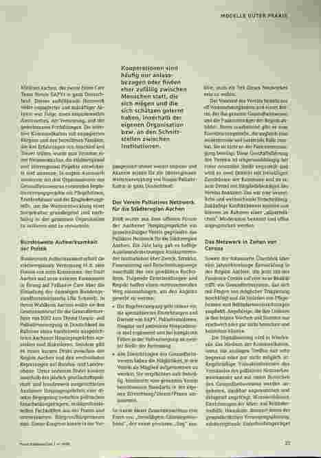 Vorschauseite 2: Kommunikationen für das Lebensende: Gelingende und herausfordernde Netzwerkerfahrung in der Region Aachen