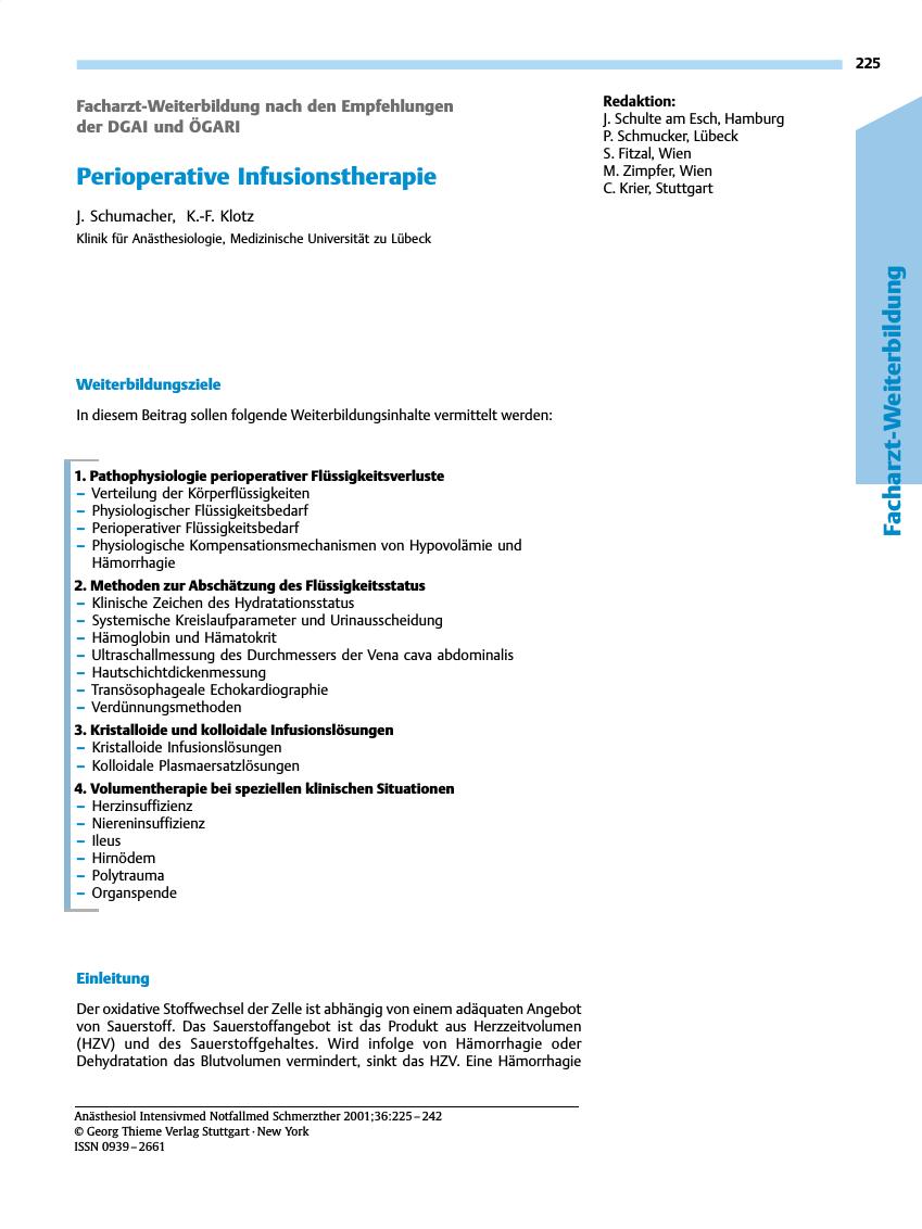 Vorschauseite 1: Perioperative Infusionstherapie