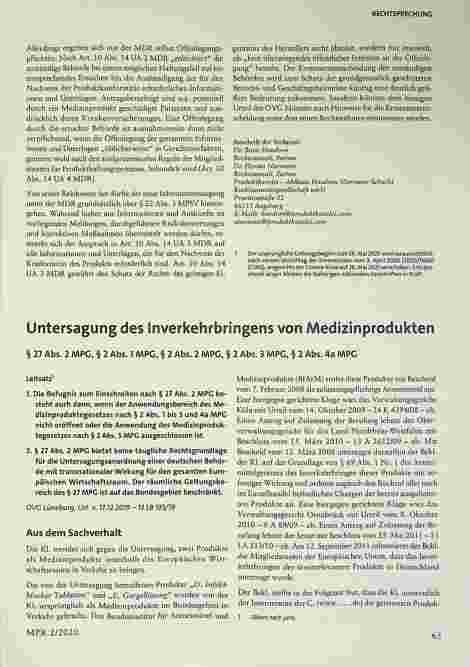 Vorschauseite 1: Untersagung des Inverkehrbringens von Medizinprodukten