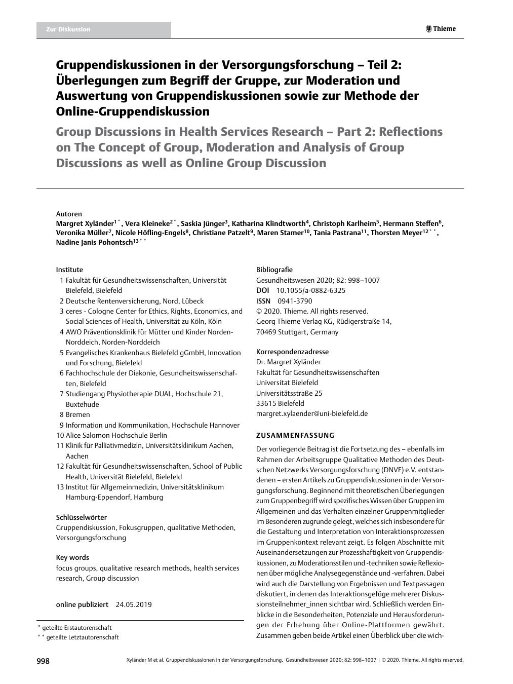 Vorschauseite 1: Gruppendiskussionen in der Versorgungsforschung – Teil 2: Überlegungen zum Begriff der Gruppe, zur Moderation und Auswertung von Gruppendiskussionen sowie zur Methode der Online-G…