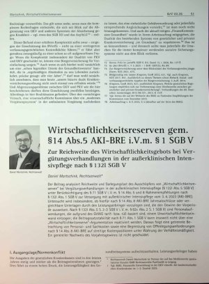 Vorschauseite 1: Wirtschaftlichkeitsreserven gern. §14 Abs. 5 AKI-BRE i. V. m. § 1 SGB V