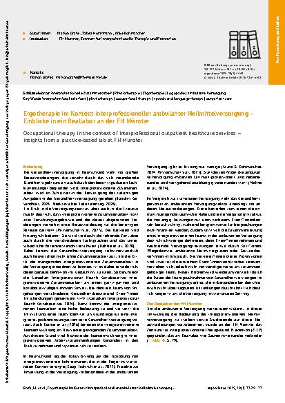 Vorschauseite 1: Ergotherapie im Kontext interprofessioneller ambulanter Heilmittelversorgung – Einblicke in ein Reallabor an der FH Münster