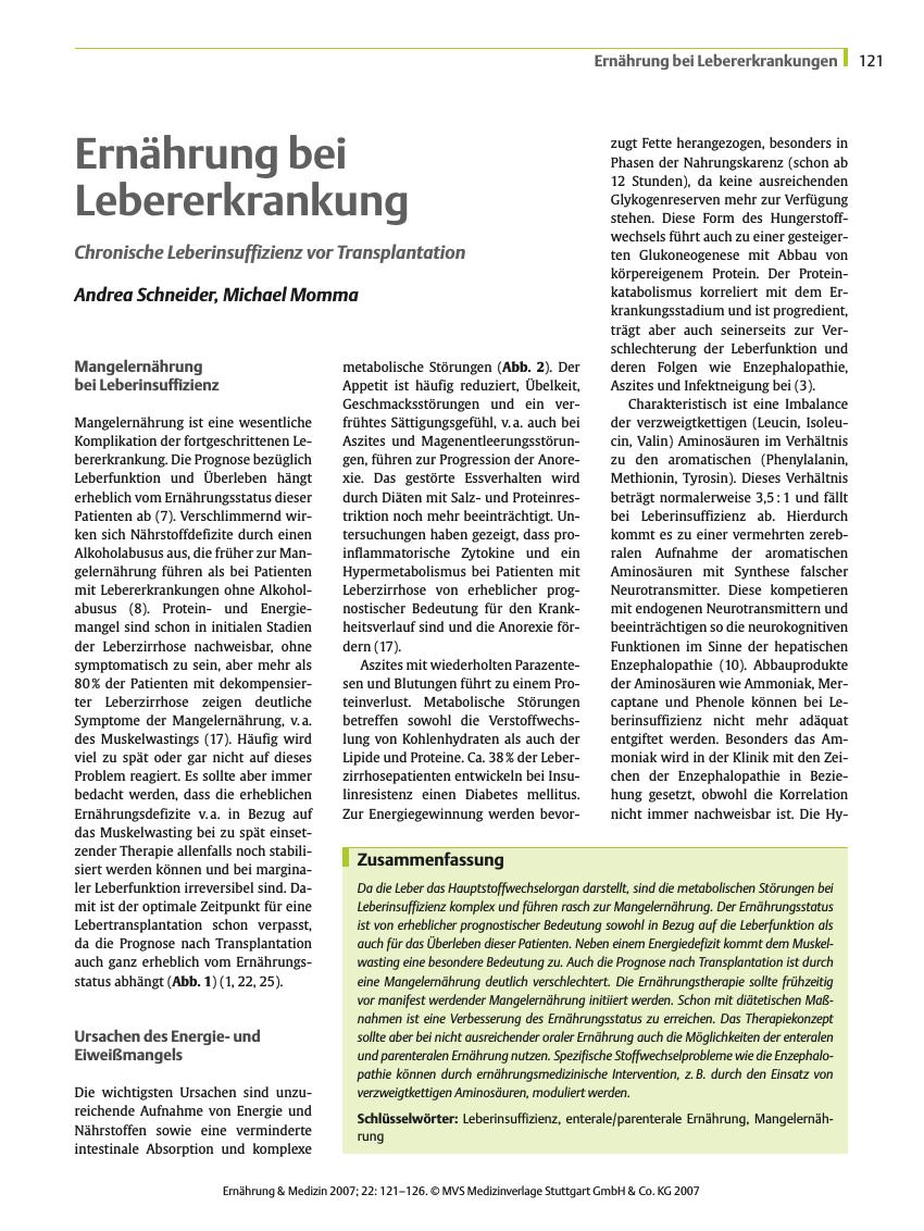 Vorschauseite 1: Ernährung bei Lebererkrankung
