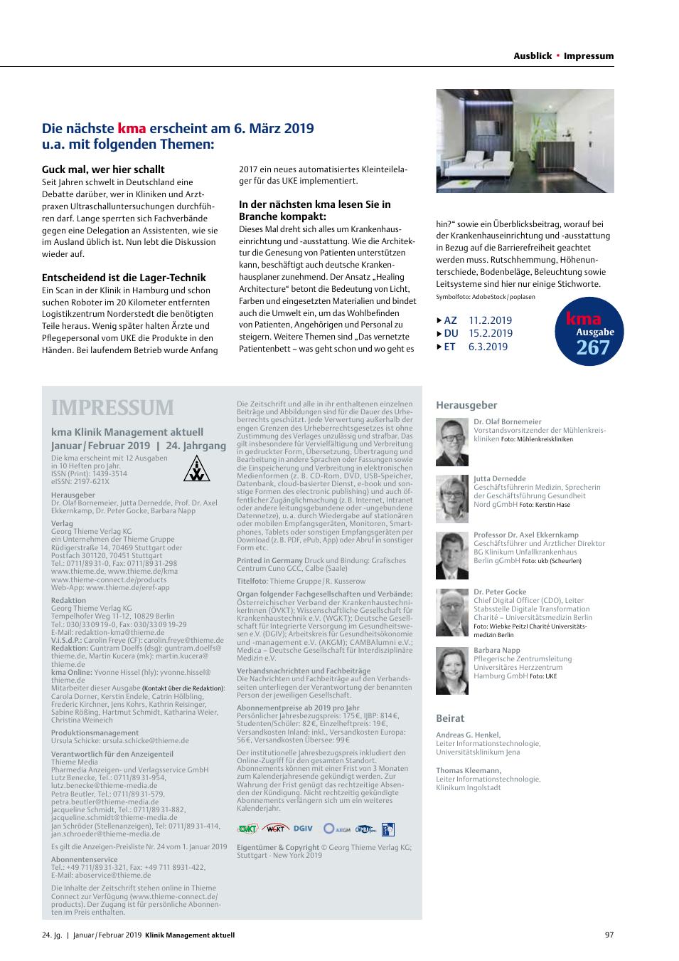 Vorschauseite 1: Die nächste kma Ausgabe erscheint am 9. Mai 2018 u.a. mit folgenden Themen