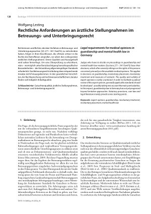 Vorschauseite 1: Rechtliche Anforderungen an ärztliche Stellungnahmen im Betreuungsund Unterbringungsrecht