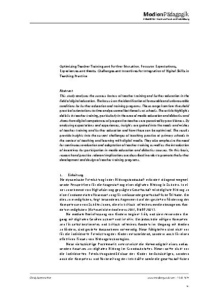 Vorschauseite 2: Optimierung der Lehrkräftefortund -weiterbildung: Erwartungen, Erfahrungen und Bedürfnisse im Fokus. Herausforderungen und Anreize für die Integration digitaler Kompetenzen in die…