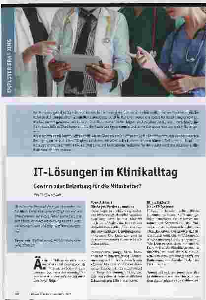 Vorschauseite 1: IT-Lösungen im Klinikalltag. Gewinn oder Belastung für die Mitarbeiter?