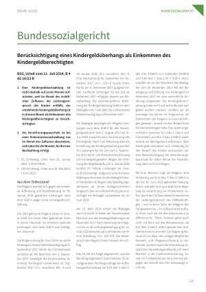 Vorschauseite 1: Berücksichtigung eines Kindergeldüberhangs als Einkommen des Kindergeldberechtigten