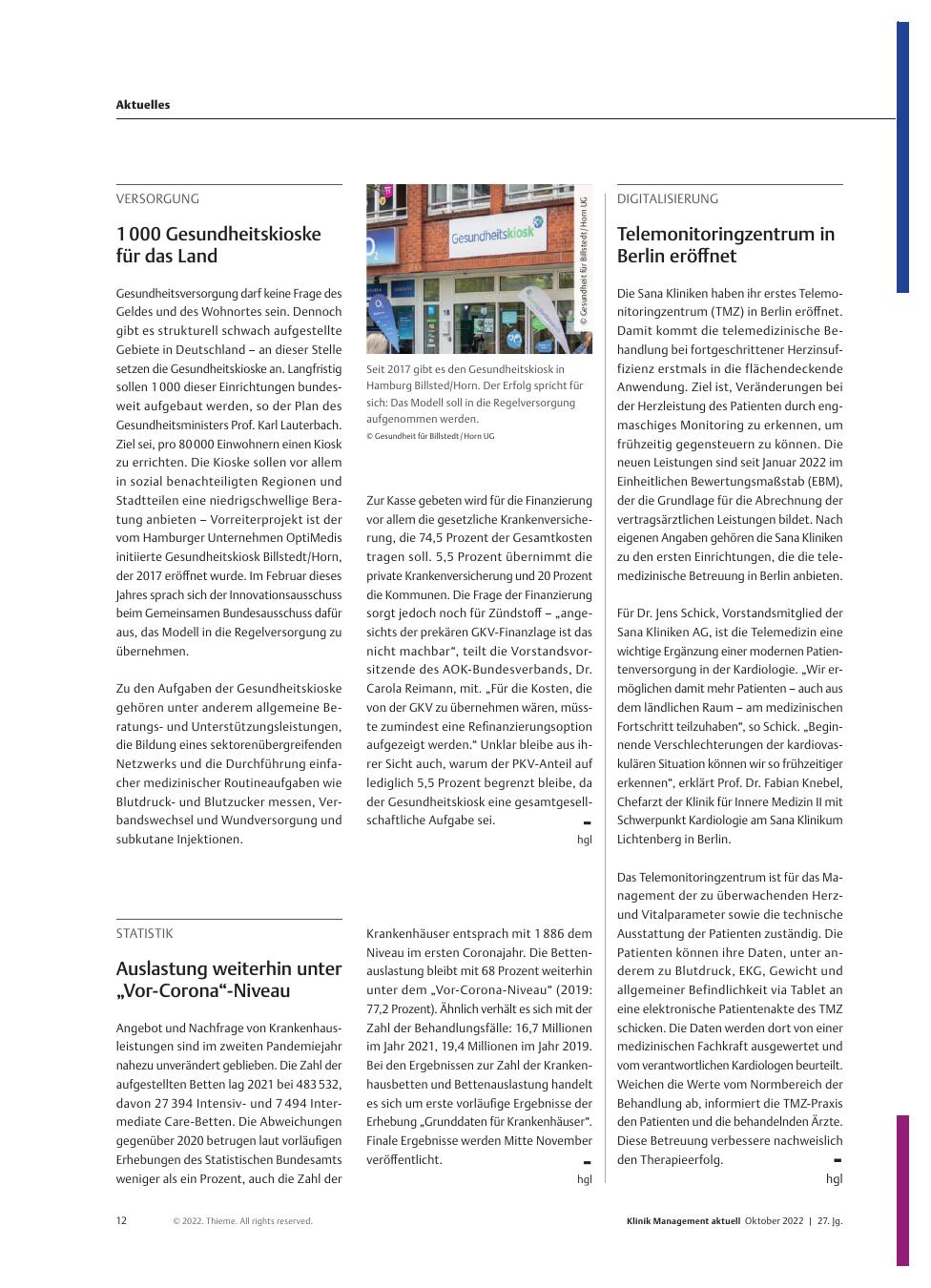 Vorschauseite 1: Digitalisierung: Telemonitoringzentrum in Berlin eröffnet