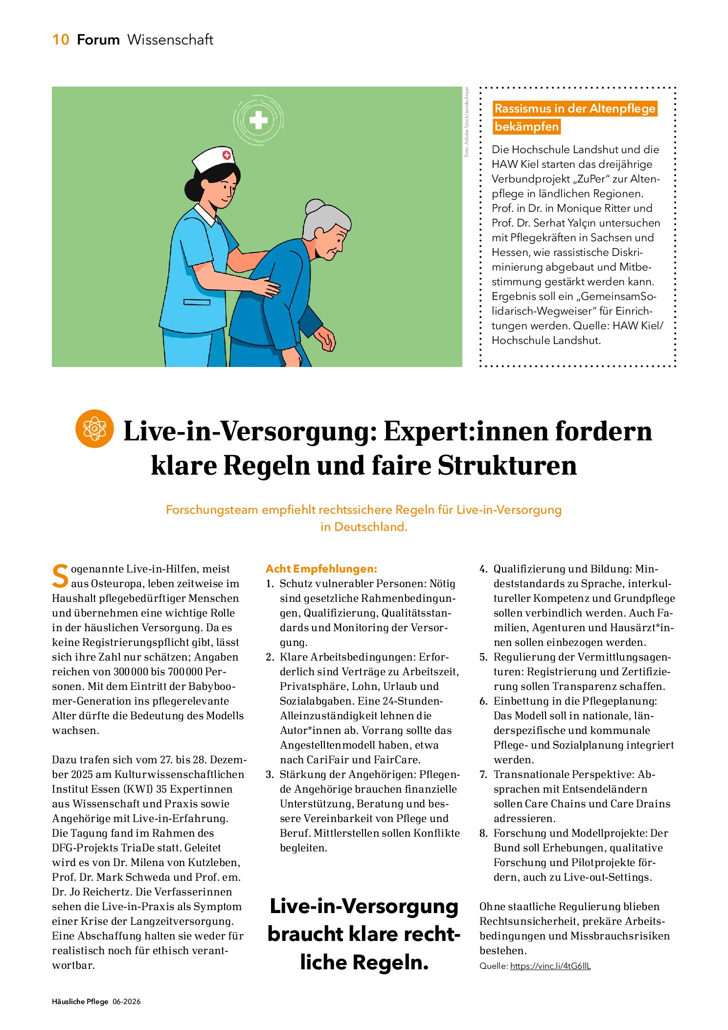 Vorschauseite 1: Live-in-Versorgung: Expert: innen fordern klare Regeln und faire Strukturen