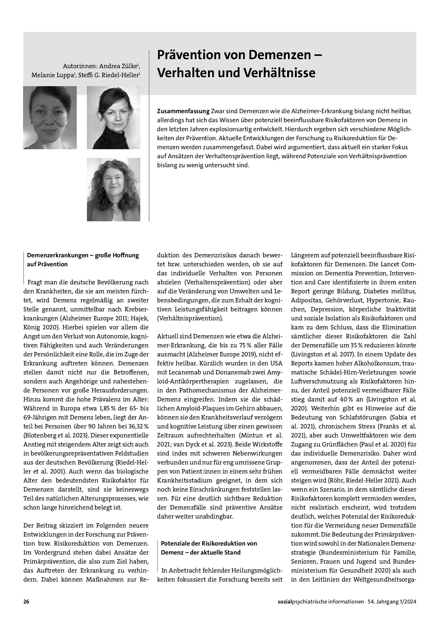 Vorschauseite 1: Prävention von Demenzen – Verhalten und Verhältnisse