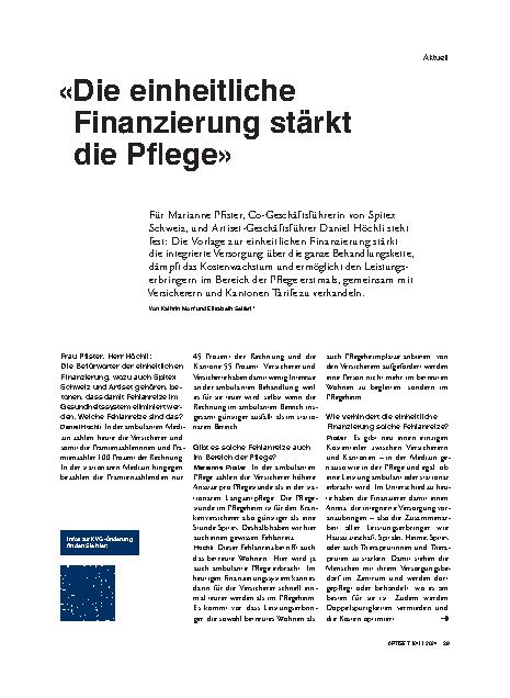 Vorschauseite 1: "Die einheitliche Finanzierung stärkt die Pflege."
