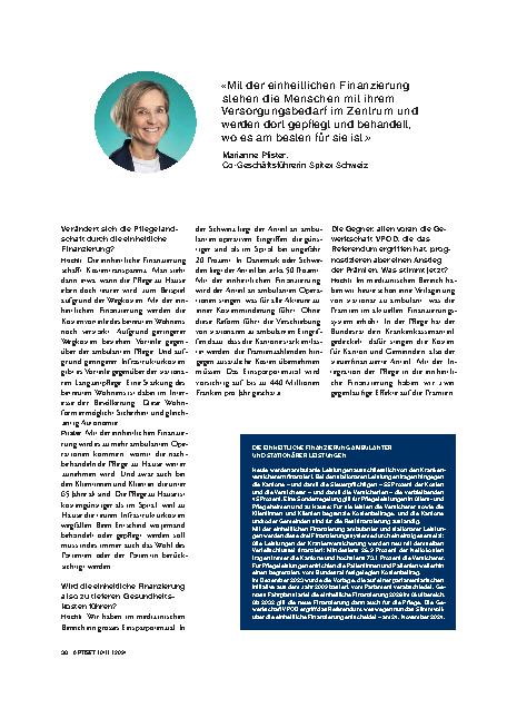 Vorschauseite 2: "Die einheitliche Finanzierung stärkt die Pflege."