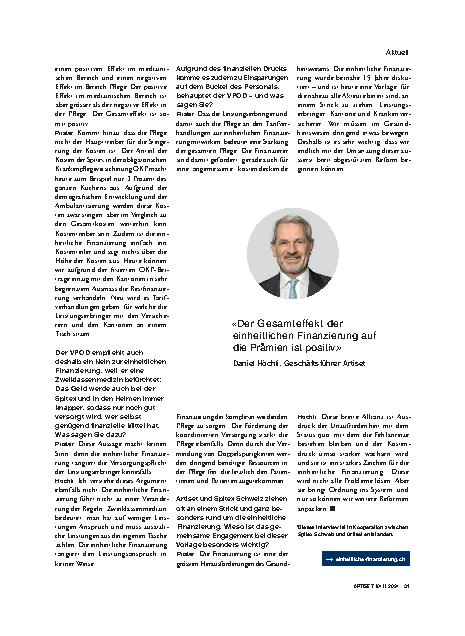 Vorschauseite 3: "Die einheitliche Finanzierung stärkt die Pflege."