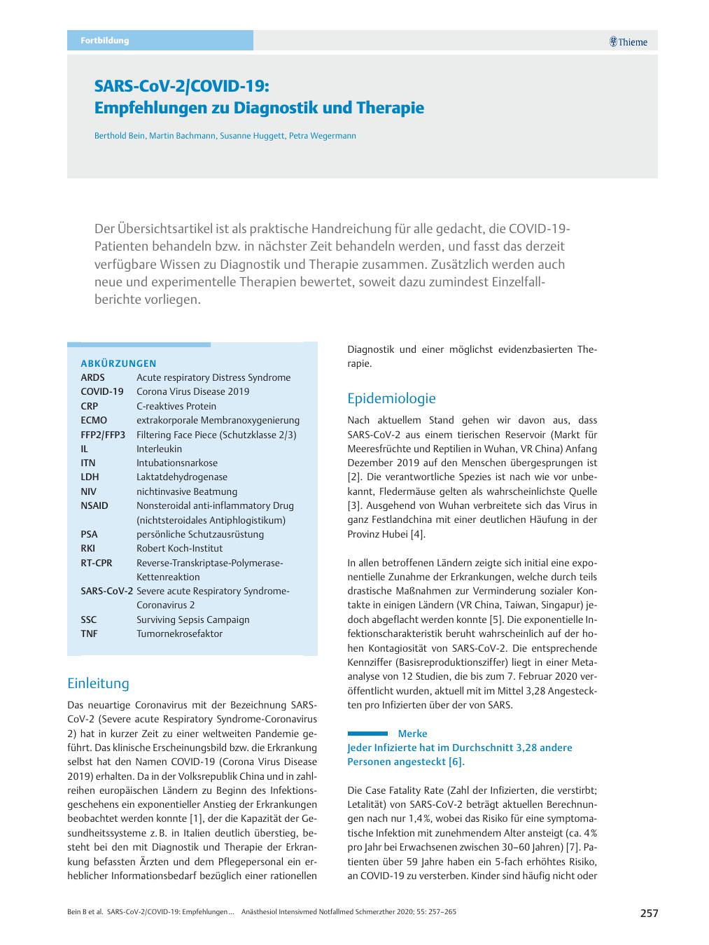 Vorschauseite 1: SARS-CoV-2/COVID-19: Empfehlungen zur Diagnostik und Therapie