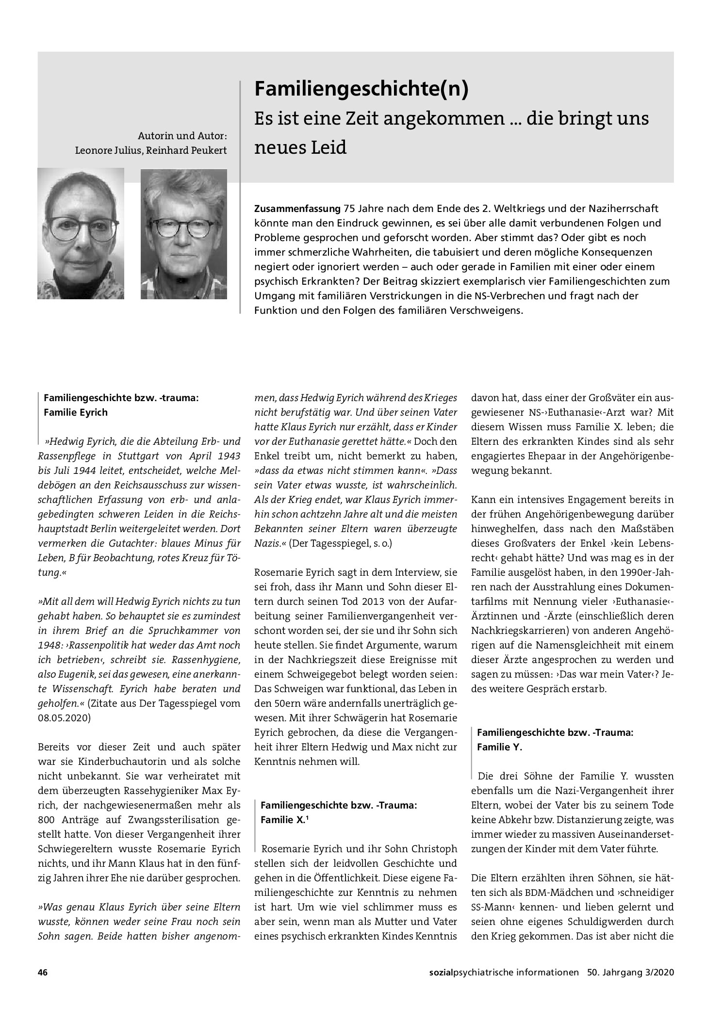 Vorschauseite 1: Familiengeschichte(n): Es ist eine Zeit angekommen … die bringt uns neues Leid