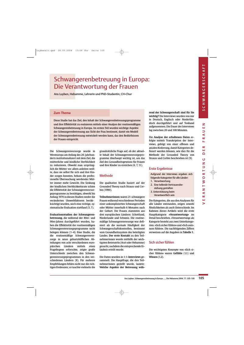 Vorschauseite 1: Schwangerenbetreuung in Europa: Die Verantwortung der Frauen