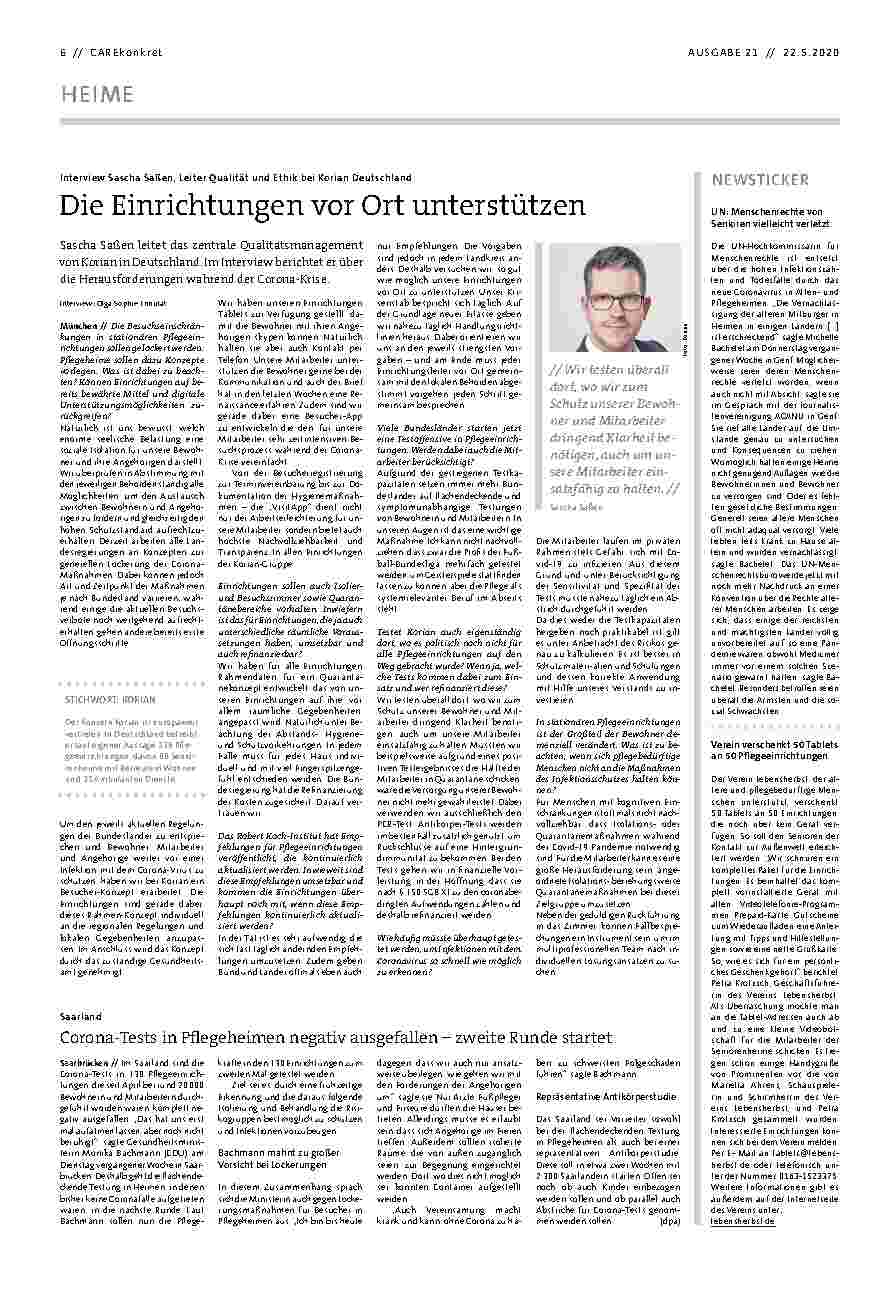 Vorschauseite 1: Die Einrichtungen vor Ort unterstützen.