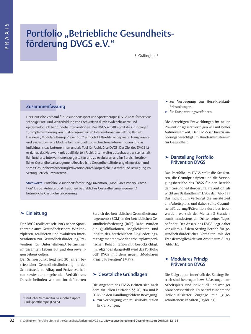 Vorschauseite 1: Portfolio „Betriebliche Gesundheitsförderung DVGS e. V. “