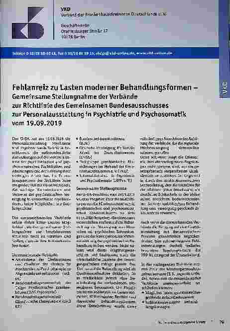 Vorschauseite 1: Fehlanreiz zu Lasten moderner Behandlungsformen - Gemeinsame Stellungnahme der Verbände iFi zur Richtlinie des Gemeinsamen Bundesausschusses zur Personalausstattung in Psychiatrie…