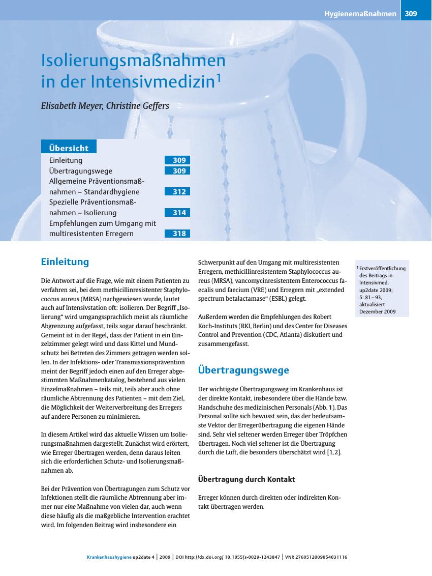 Vorschauseite 1: Isolierungsmaßnahmen in der Intensivmedizin