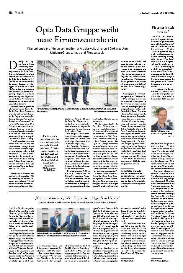 Vorschauseite 1: Opta Data Gruppe weiht neue Firmenzentrale ein.