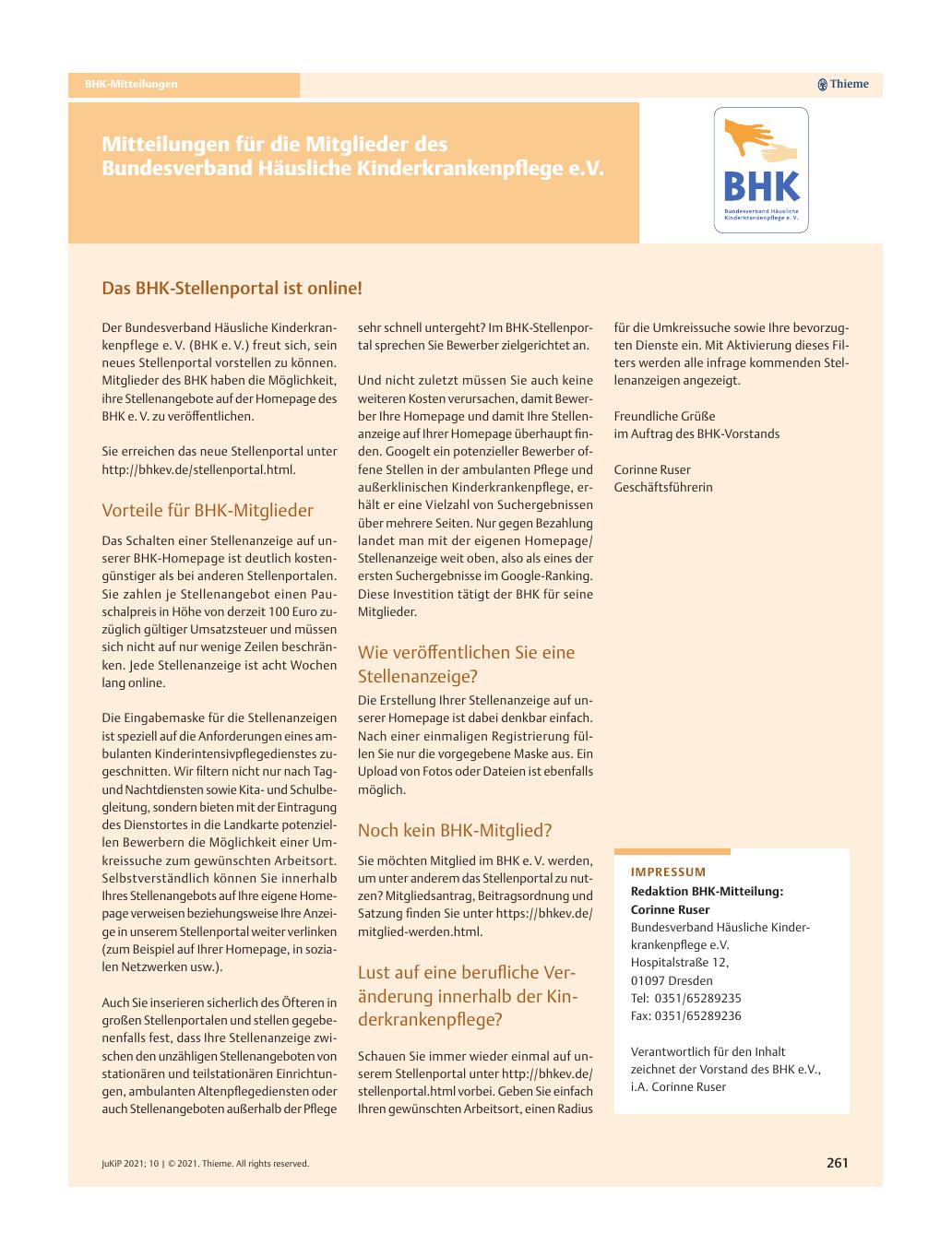 Vorschauseite 1: Das BHK-Stellenportal ist online!