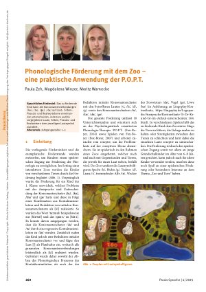 Vorschauseite 1: Phonologische Förderung mit dem Zoo – eine praktische Anwendung der P. O. P. T.