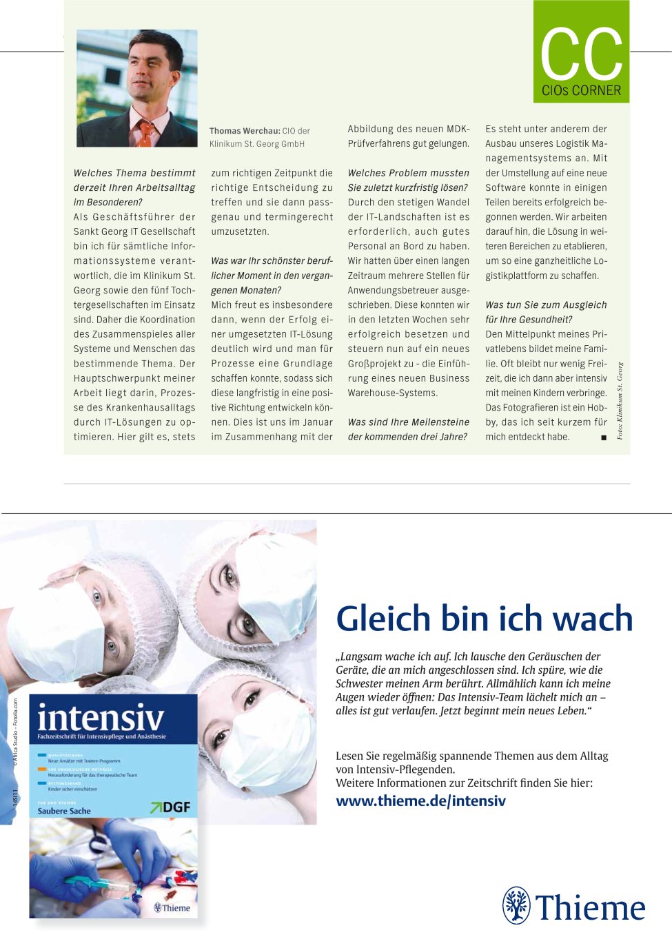 Vorschauseite 1: Thomas Werchau: CIO der Klinikum St. Georg GmbH