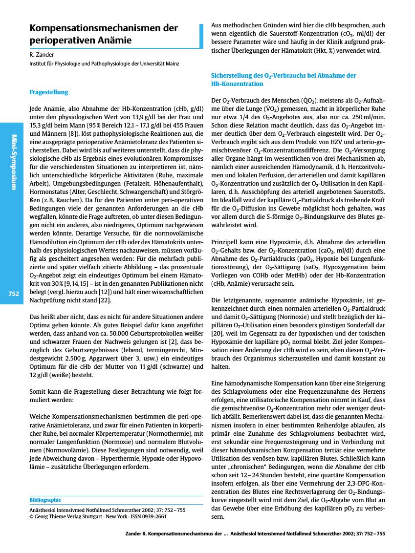 Vorschauseite 1: Kompensationsmechanismen der perioperativen Anämie