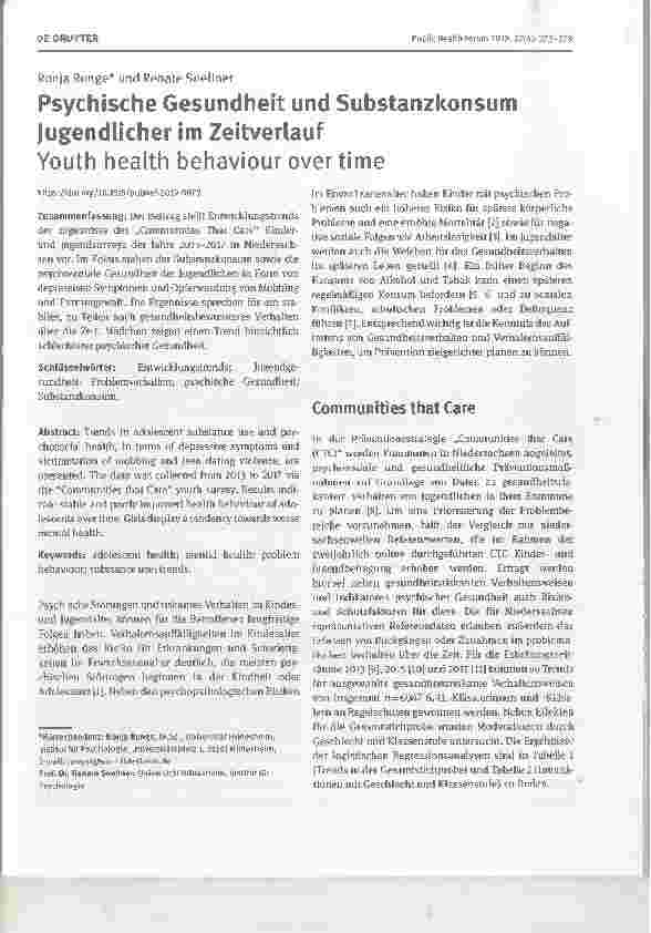 Vorschauseite 1: Psychische Gesundheit und Substanzkonsum Jugendlicher im Zeitverlauf