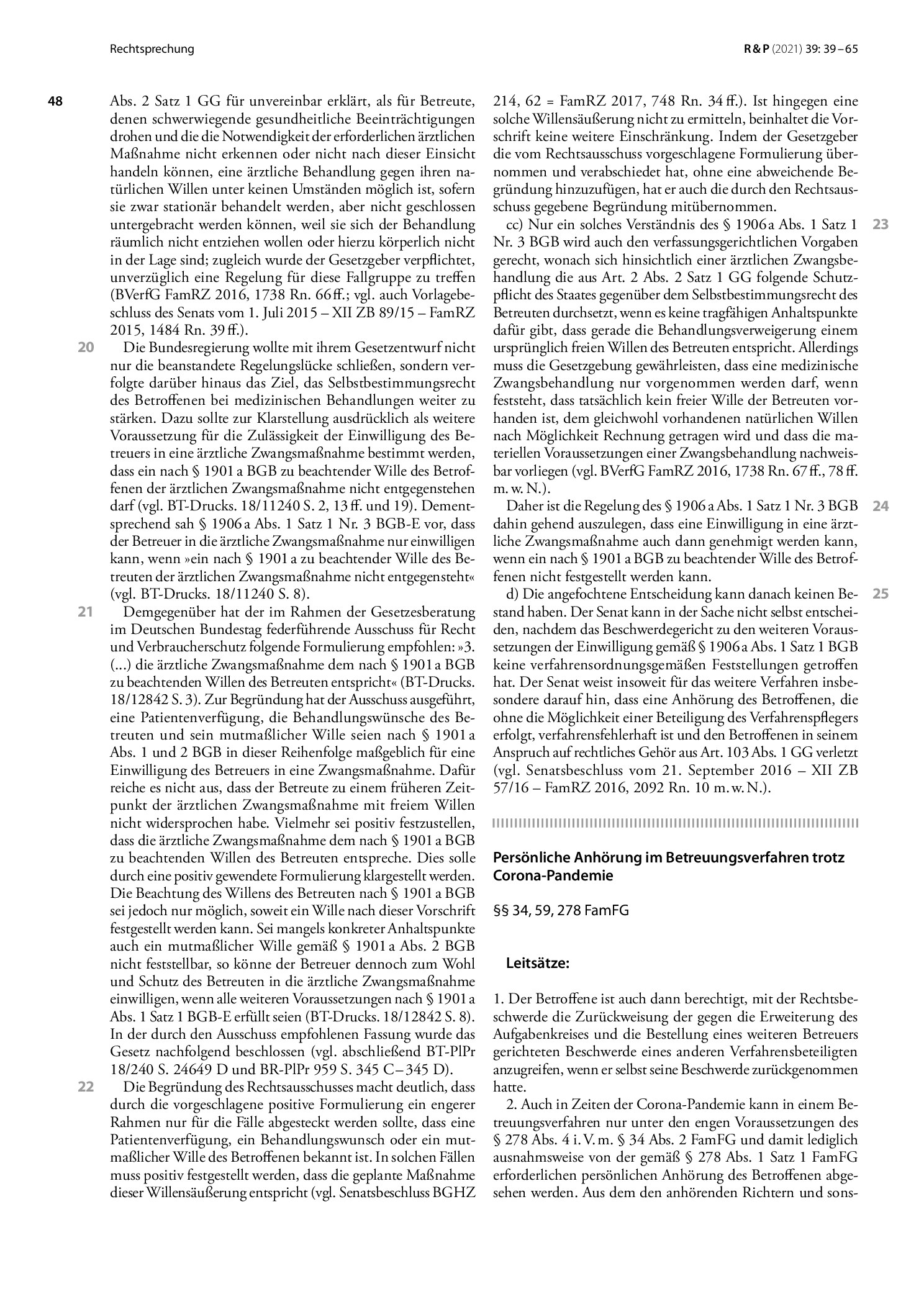Vorschauseite 2: Zwangsbehandlung bei fehlendem beachtlichen Willen nach § 1901 a BGB