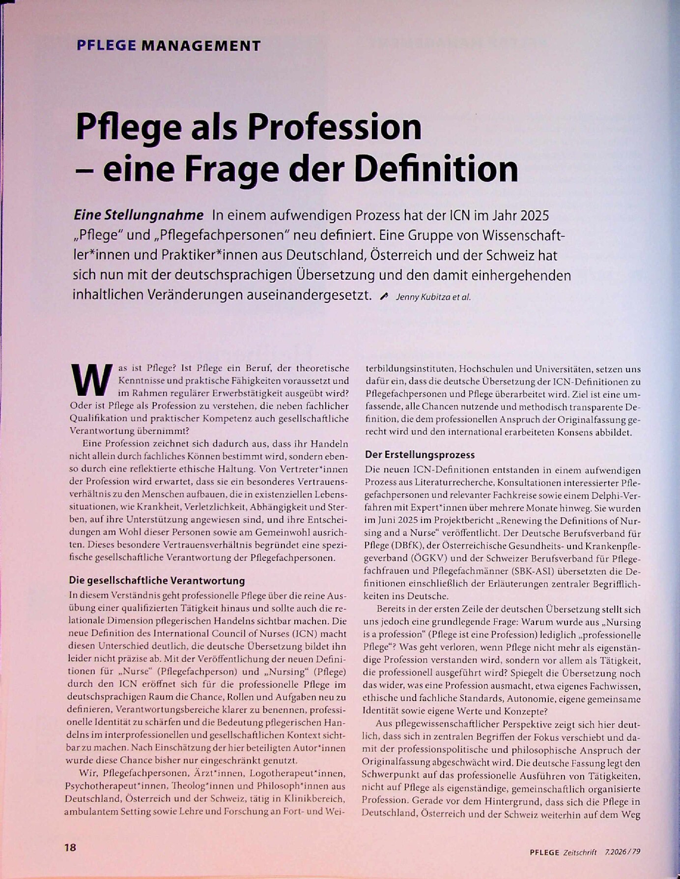 Vorschauseite 1: Pflege als Profession – eine Frage der Definition