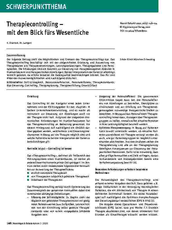 Vorschauseite 1: Therapiecontrolling – mit dem Blick fürs Wesentliche