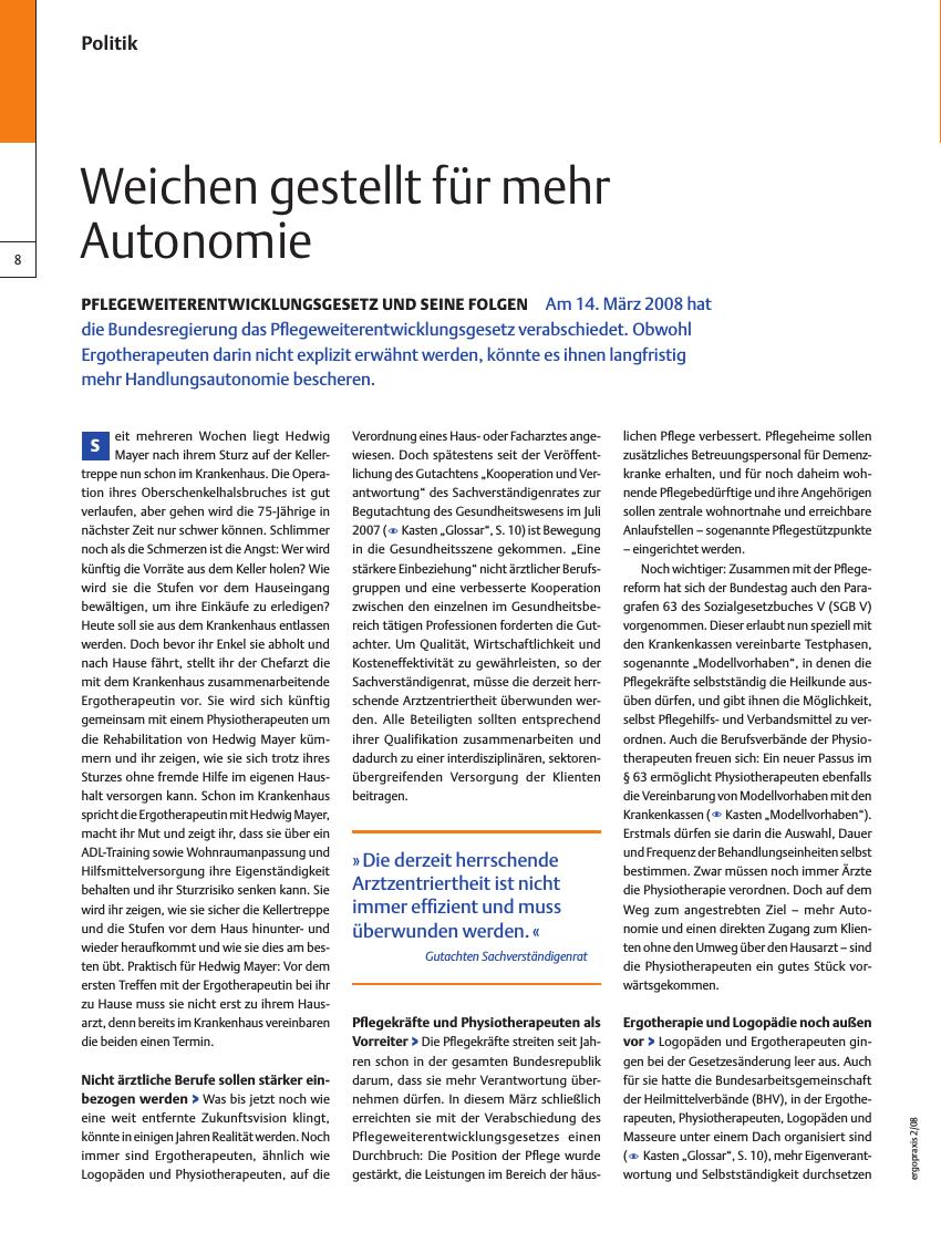 Vorschauseite 1: Pflegeweiterentwicklungsgesetz und seine Folgen ? Weichen gestellt für mehr Autonomie