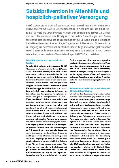 Vorschauseite 1: Suizidprävention in Altenhilfe und hospizlich-palliativer Versorgung