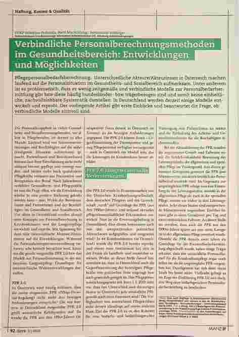 Vorschauseite 1: Verbindliche Personalberechnungsmethoden im Gesundheitsbereich: Entwicklungen und Möglichkeiten