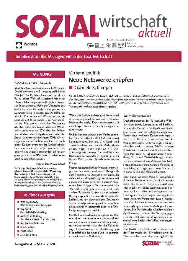 Vorschauseite 1: Verbandspolitik: Neue Netzwerke knüpfen