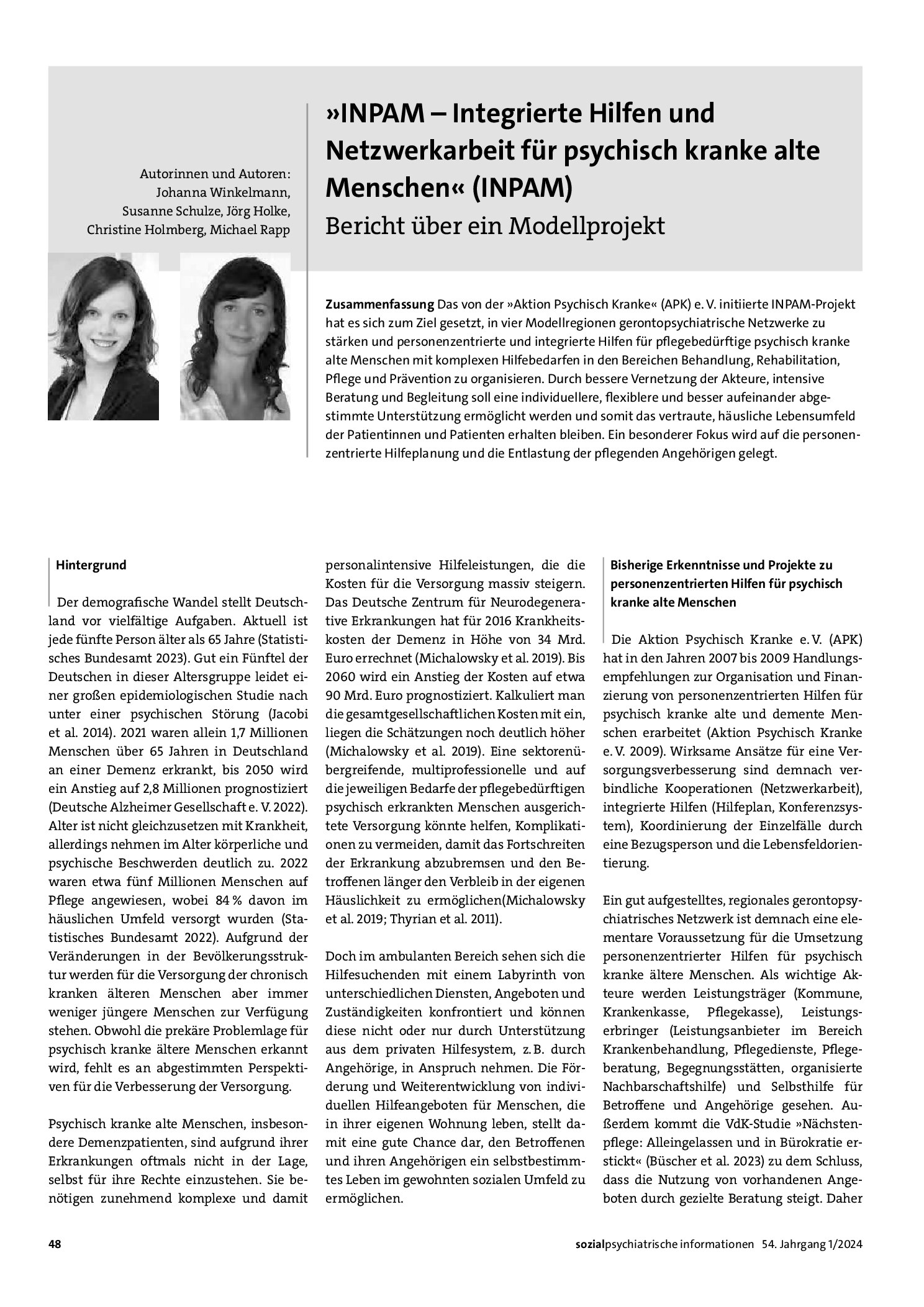 Vorschauseite 1: INPAM – Integrierte Hilfen und Netzwerkarbeit für psychisch kranke alte Menschen (INPAM)