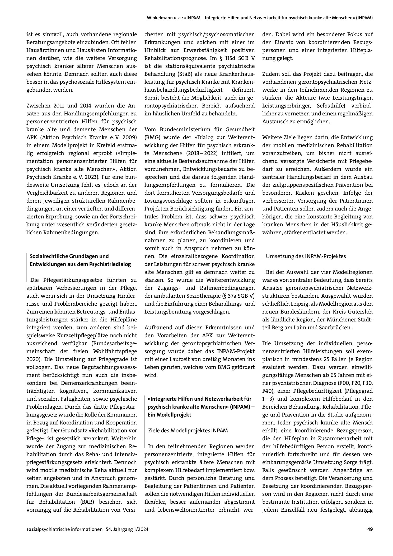 Vorschauseite 2: INPAM – Integrierte Hilfen und Netzwerkarbeit für psychisch kranke alte Menschen (INPAM)