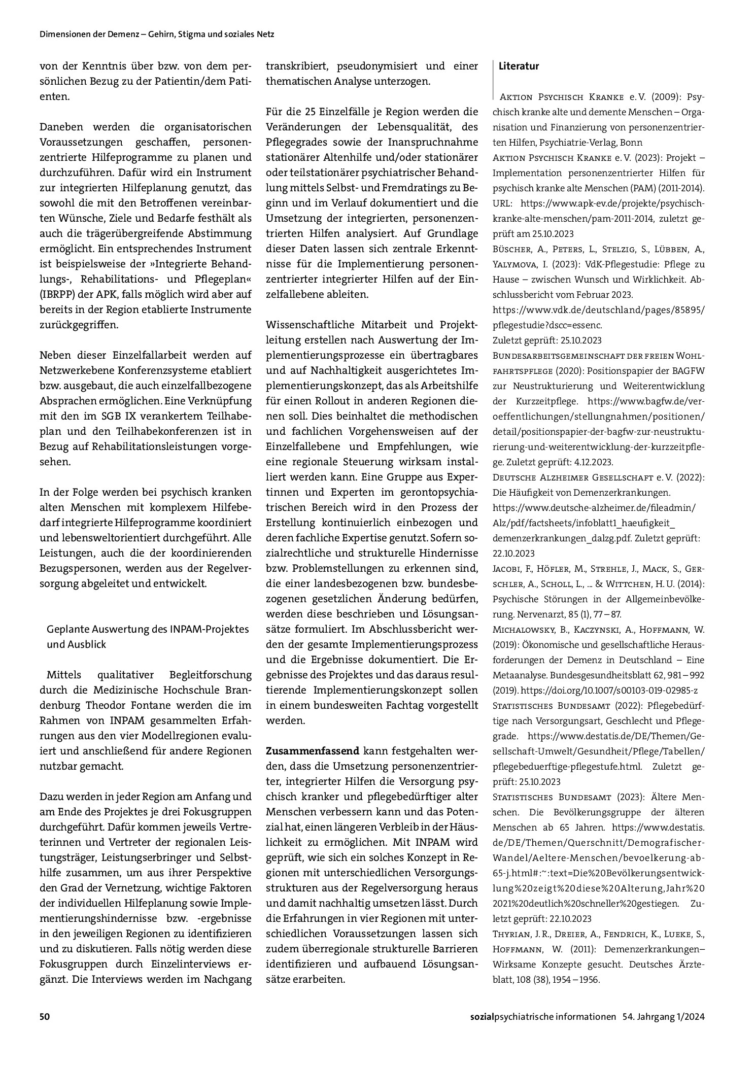 Vorschauseite 3: INPAM – Integrierte Hilfen und Netzwerkarbeit für psychisch kranke alte Menschen (INPAM)