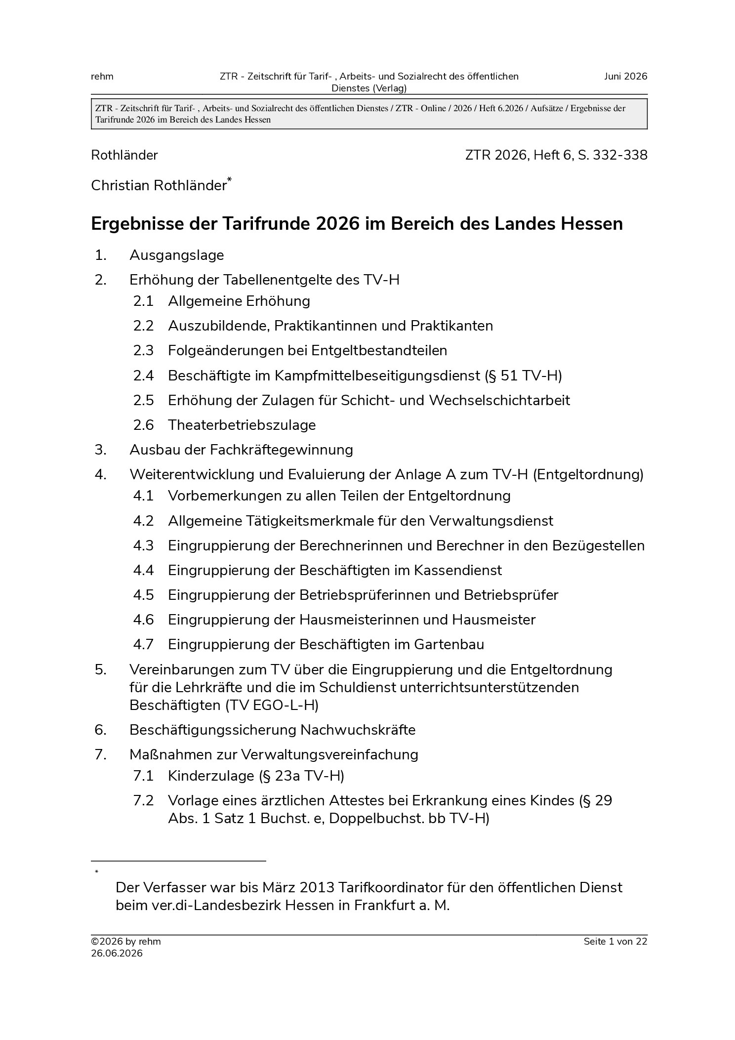 Vorschauseite 1: Ergebnisse der Tarifrunde 2026 im Bereich des Landes Hessen