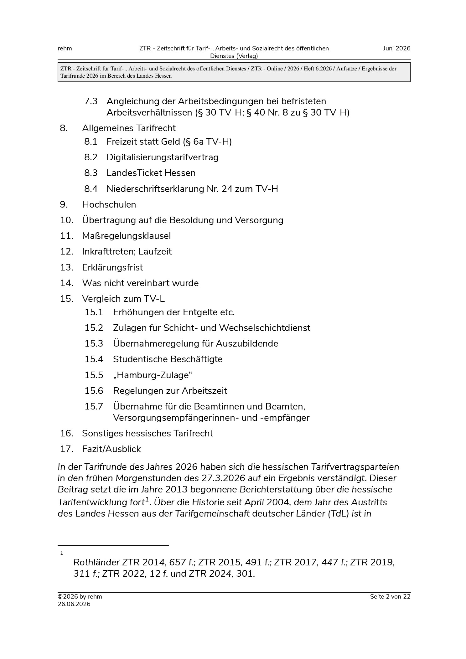 Vorschauseite 2: Ergebnisse der Tarifrunde 2026 im Bereich des Landes Hessen