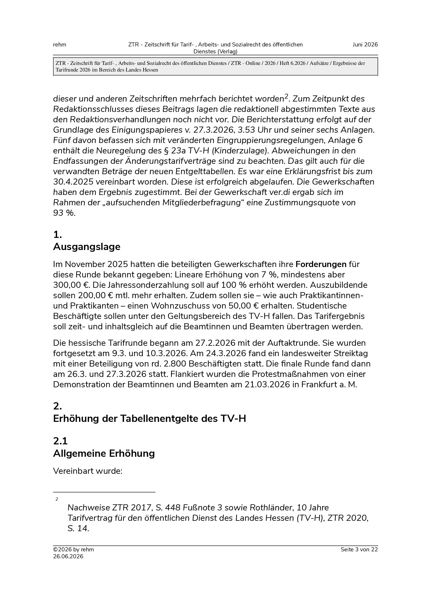Vorschauseite 3: Ergebnisse der Tarifrunde 2026 im Bereich des Landes Hessen