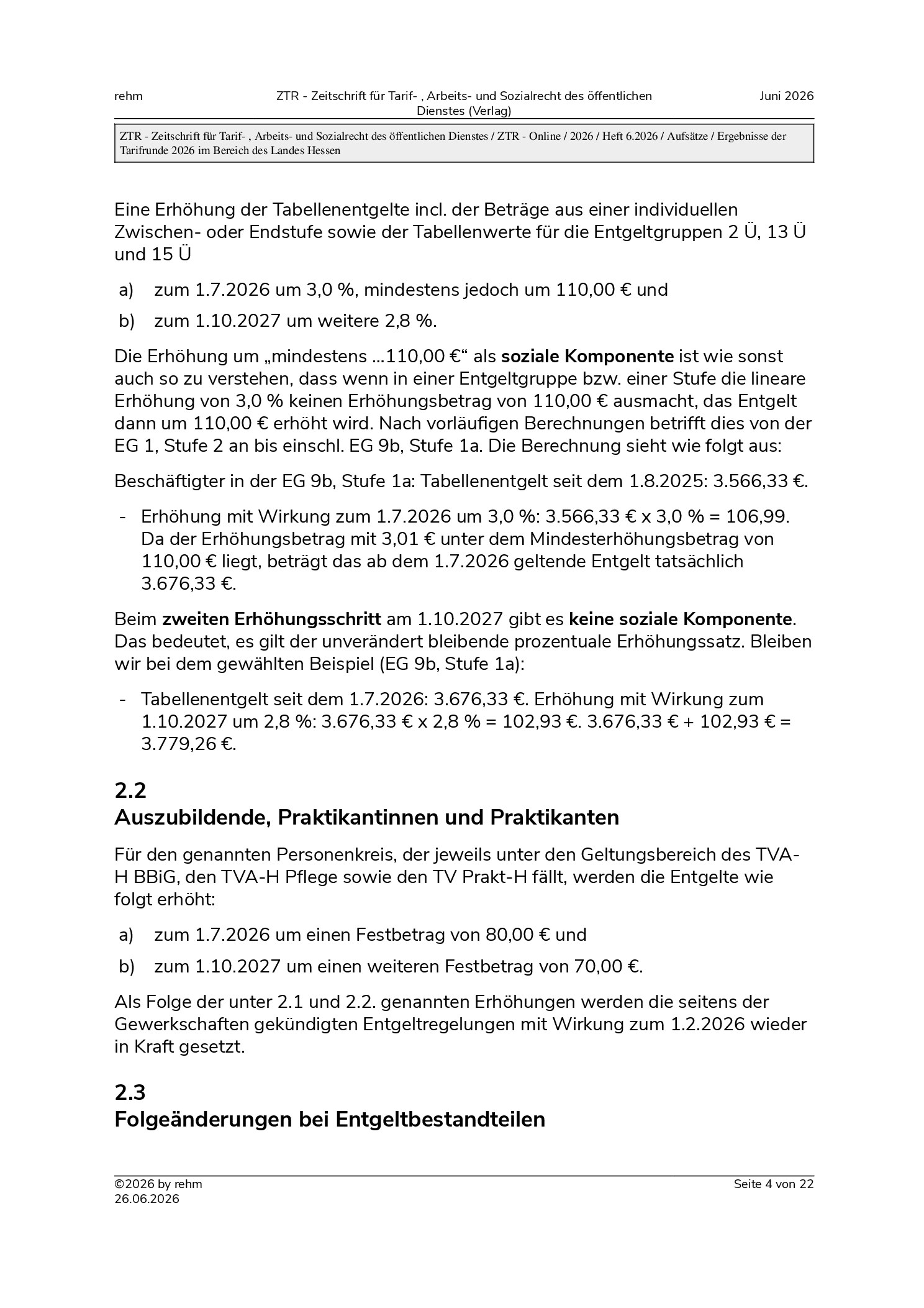 Vorschauseite 4: Ergebnisse der Tarifrunde 2026 im Bereich des Landes Hessen