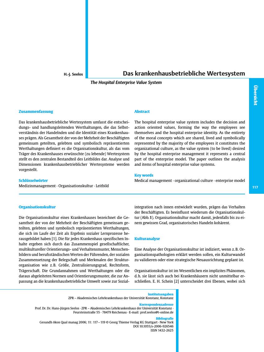 Vorschauseite 1: Das krankenhausbetriebliche Wertesystem