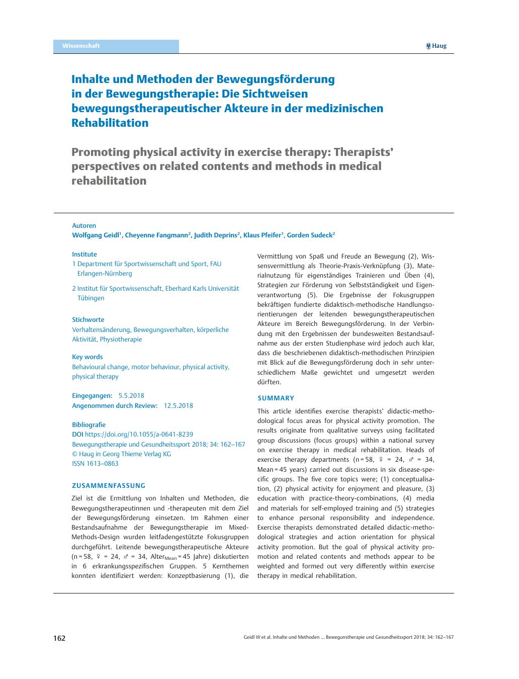 Vorschauseite 1: Inhalte und Methoden der Bewegungsförderung in der Bewegungstherapie: Die Sichtweisen bewegungstherapeutischer Akteure in der medizinischen Rehabilitation
