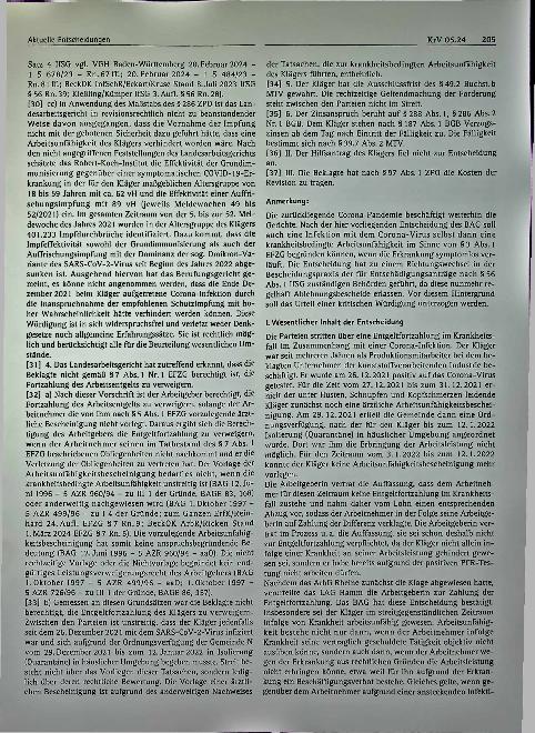 Vorschauseite 5: Aktuelle Entscheidungen: Entgeltfortzahlung im Krankheitsfall - symptomlose SARS-CoV-2-Infektion