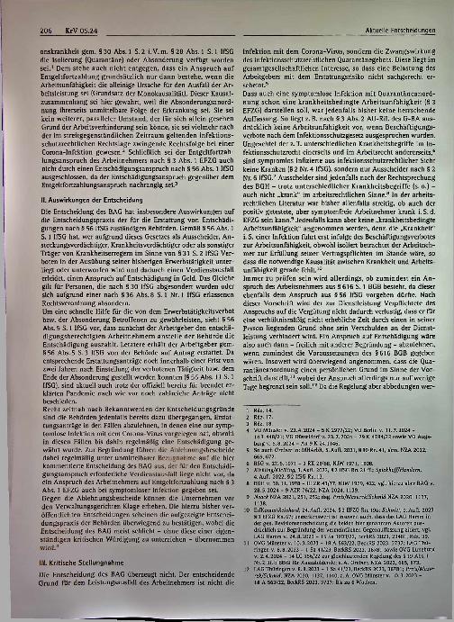 Vorschauseite 6: Aktuelle Entscheidungen: Entgeltfortzahlung im Krankheitsfall - symptomlose SARS-CoV-2-Infektion